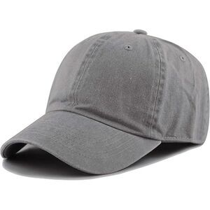 Unisex Gray 100% Cotton Pigment Adjustable Size Classic Baseball Six Panel Cap